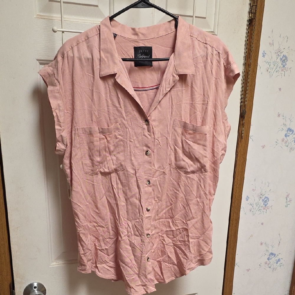 JACHS Girlfriend Pink Short-Sleeve Button Front Blouse